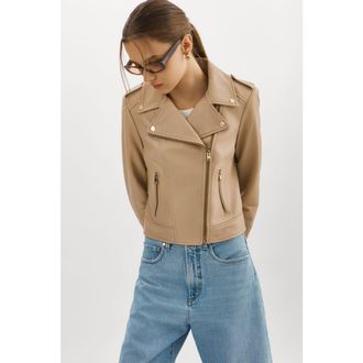 LaMarque DONNA GOLD | Iconic Leather Biker Jacket in Wheat at Nordstrom, Size X-Small