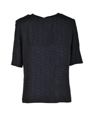 Pinko Short-Sleeved Black Blouse with Jacquard Pattern