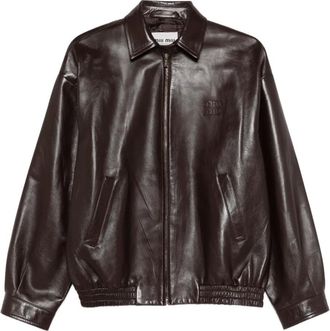 Miu Miu Leren jack met logodetail - Bruin