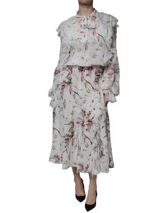 Ermanno Scervino Floral Ruffles Lace Long Sleeves Maxi Womens Dress (Pre-Owned)