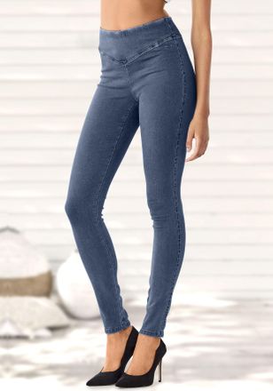 Buffalo Jeggings BUFFALO, Damen, Gr. 42, N-Gr, blau (jeansblau, blau), Web, Obermaterial: 69% Baumwolle, 21% Polyester, 8% Viskose, 2% Elasthan, unifarben, Ba