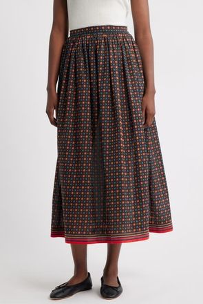 Dôen Marciette Foulard Print Organic Cotton Maxi Skirt in Noir Montmartre Foulard at Nordstrom, Size X-Large