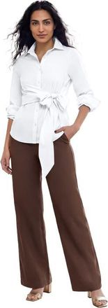 Jessica London Convertible Tie Poplin Shirt in White at Nordstrom, Size 18