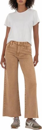 Kut from the Kloth Meg High Rise Fab Ab Wide Raw Hem Jeans In Chestnut