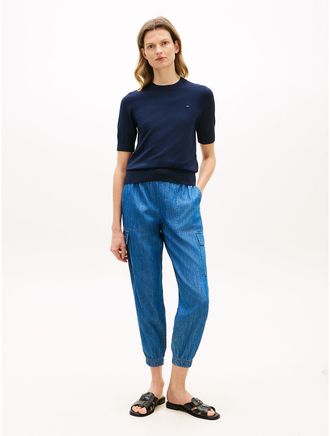 Tommy Hilfiger Womens Lightweight Chambray Cargo Jogger - Blue - XXL