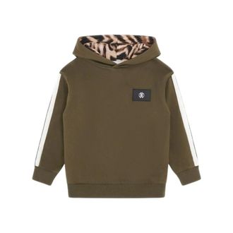 Roberto Cavalli Monogram Tag Cotton Hoodie with Tiger Skin - male - Roberto Cavalli - Kids Sweatshirts - Green - 16 Y - Kids