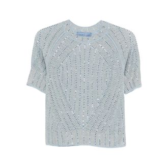 Ermanno Scervino Round-neck Knitwear, female, Blue, Size: M Openwork Knit Top