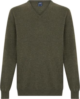 Fedeli V-hals Trui - Heren - V-hals truien - Groen - 5XL - Kasjmier - Truien & Vesten