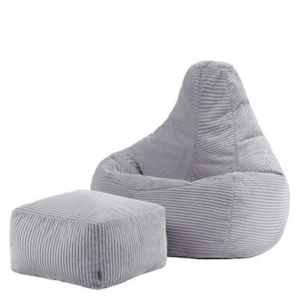 Icon Brand Puf con respaldo alto y reposapi&eacute;s cuadrado, pana gris claro