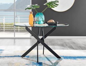 Furniturebox Novara 120cm Round 6-Seater Glass & Metal Starburst Dining Table in Black