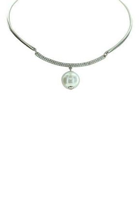 Olivia Welles Nikki Iced Imitation Pearl Choker Necklace in Silver /White /Clear at Nordstrom Rack