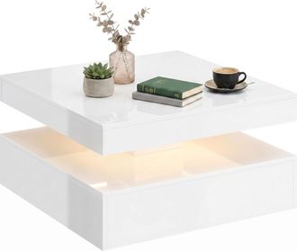 HOMCOM Homcom Mesa De Centro Con Led Rgb 7 Colores, Mesa De Caf&eacute; Para Sal&oacute;n De Alto Brillo Blanco Con Almacenamiento Abierto Y Mando A Distancia, 78x78x40 Cm