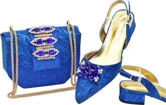 Generic Womens Party Shoes And Bags Nigerian Low Heels Pointed Toe Rhinestoness Shoe And Bag Set For Wedding