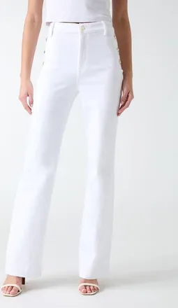 Guess New Faye Button Detail High Waist Flare Jeans in White at Nordstrom, Size 29 X 32