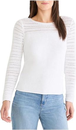 Nic+Zoe Petite Placed Pointelle Sweater Womens Clothing Paper White : PS, Cotton/Viscose
