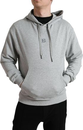 Dolce & Gabbana Gray Cotton Logo Hooded Sweatshirt Mens Sweater