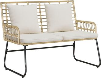 vidaXL Banco de jardín Marrón y crema Ratan sintético, acero vidaXL