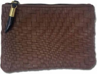Kempton & Co. Weave Small Pouch In Cocoa