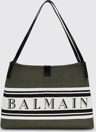Balmain Borsa a spalla in misto cotone con logo Balmain