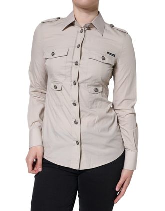 Dolce & Gabbana Beige Cotton Collared Button Down Shirt Womens Top (Pre-Owned)