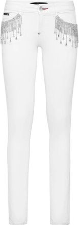 Philipp Plein Jeans, Dames, Wit, W29, Katoen, Slim Fit Jeans met strass-franjes