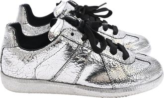 Maison Margiela Replica Broken Mirror Sneakers in Metallic Silver Leather