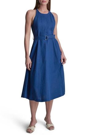 DKNY Belted Linen Blend Midi Dress in Admiral at Nordstrom, Size Xx-Small
