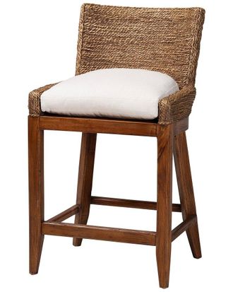 Baxton Studio Ridley Seagrass Counter Stool With Mahogany Wood Frame