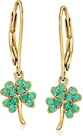 Ross-Simons Emerald 4-Leaf Clover Drop Earrings in 18kt Gold Over Sterling
