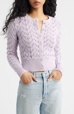 Free People Pretty in Cotton Pointelle Cardigan in Orchid Hush at Nordstrom, Size X-Large