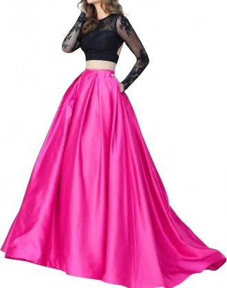 Sherri Hill Two Piece Ball Gown In Black/ Fuschia