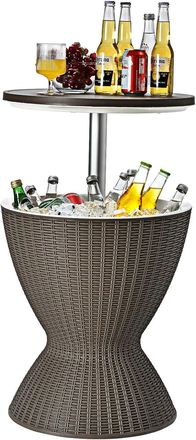 Costway Costway Mesa Nevera Capaciadad De 30 L Para Jard&iacute;n Mesa Auxiliar Con Gancho,asa,tapa Extra&iacute;ble Y Orificio De Drenaje Para Fiesta Boda (marr&oacute;n Claro)