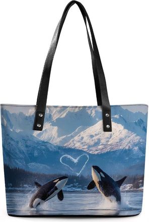 Generic Killer Whale Orca LOVE Tote Bags for Women Cute Shoulder Purses Handbags