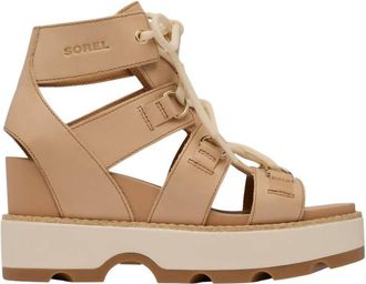 Sorel Womens Joanie Iv Lace Wedge Sandals In Honest Beige/gum