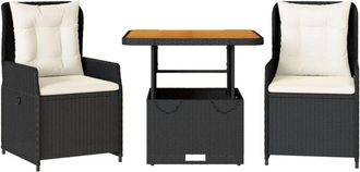 vidaXL Vidaxl - Mesita Y Sillas Con Cojines 3 Piezas Rat&aacute;n Sint&eacute;tico Negro