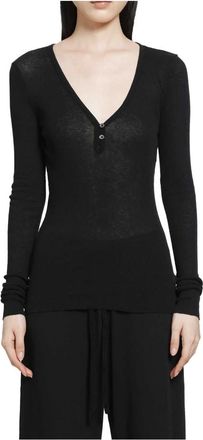 James Perse Tops, Dames, Zwart, S, Katoen, Ribbed Henley Top