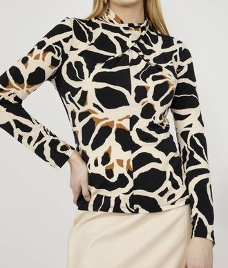 Frank Lyman Design Animal-Print Pullover Blouse In Black/beige