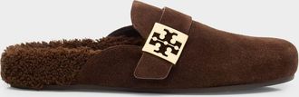 Tory Burch Mellow Suede Shearling Buckle Loafer Mules