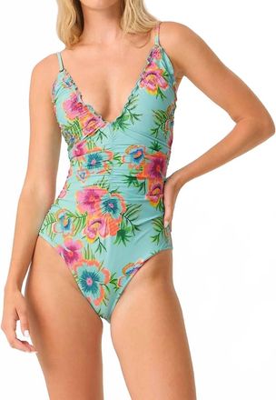 PQ Swim Solana Embroidered Lettuce Edge Penelope One Piece Swimsuit In Blue