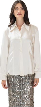 Erika Cavallini Semi Couture Camicia in crepe de chine - Dames - Overhemden - Wit - L - Leer - Overhemden