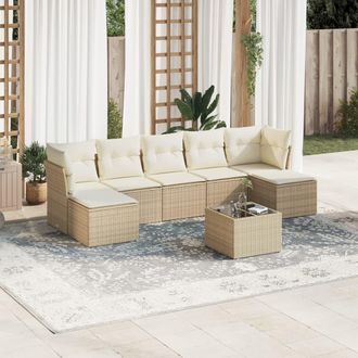 vidaXL Vidaxl - Juego De Sof&aacute;s De Jard&iacute;n Con Cojines Beige 8 Pzas Rat&aacute;n Pe