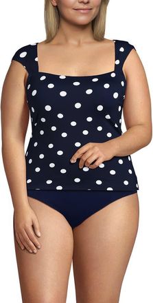 Lands End Plus Size Square Neck Underwire Tankini Top in Deep Sea Navy Polka Dot at Nordstrom, Size 26W