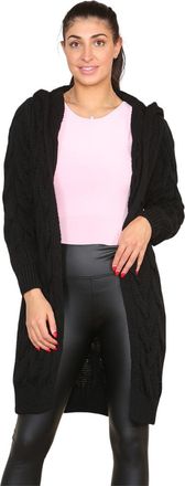 Generic Dolce Fashion Womens Chunky Cable Knitted Boyfriend Cardigan Open Front Oversized Baggy Knitwear Long Hooded Jumper Sweater Top Loose Coat (Black)