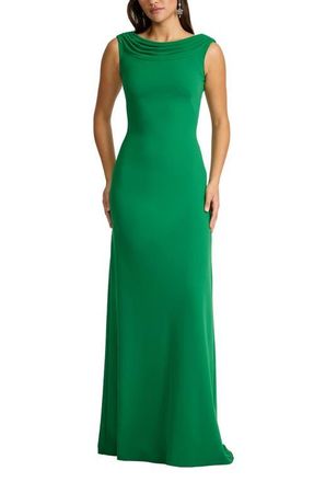 Tadashi Shoji V-Back Crepe Gown in Bamboo at Nordstrom, Size X-Large