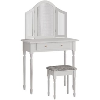 Vicco Tocador Kate, Blanco, 80 Cm Con Taburete Vicco