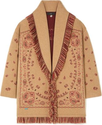 Alanui Bandana Jacquard Fringed Cashmere Cardigan
