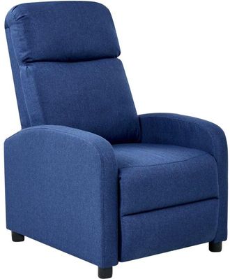 Beliani Sill&oacute;n Reclinable Ergon&oacute;mico De Lino Sint&eacute;tico Respaldo Y Reposapi&eacute;s Ajustables Estructura De Madera Azul Marino Eminence