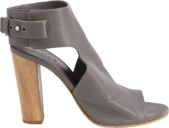 Vince Addie Block Heel Cut-Out Booties in Dark Gray Leather