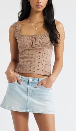 BP. Ruched Cotton Eyelet Tank in Brown Fresco at Nordstrom, Size Xx-Small