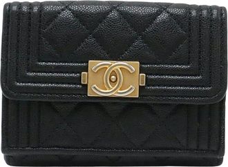 Chanel Black Matelasse Leather Boy Small Flap Wallet (Authentic Pre-Loved)